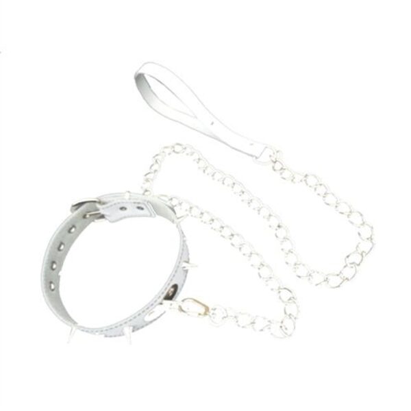 Collar con púas y correa en cuero ecológico.