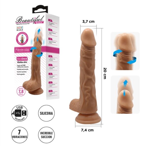 Consolador con sopapa, rotación, vibración y movimiento.