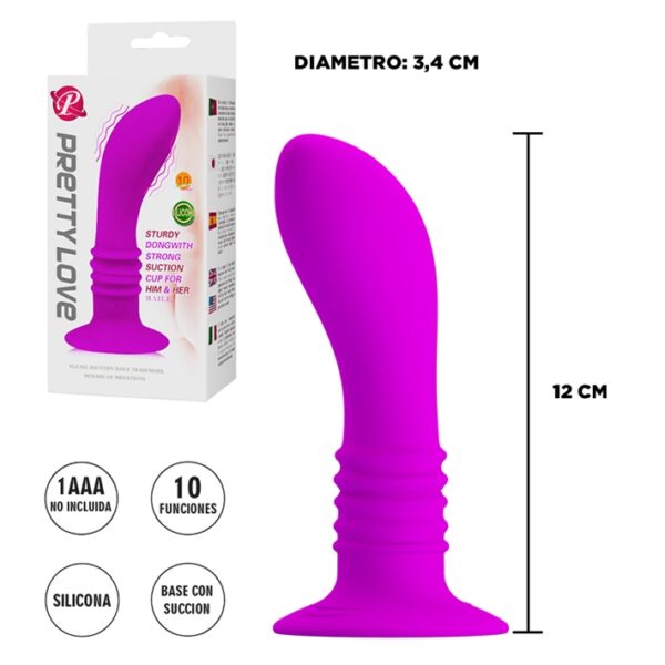 Dildo curvo con vibración y ventosa.