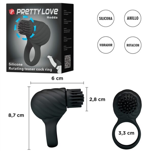 "Hedda" anillo vibrador con rotación, recargable.